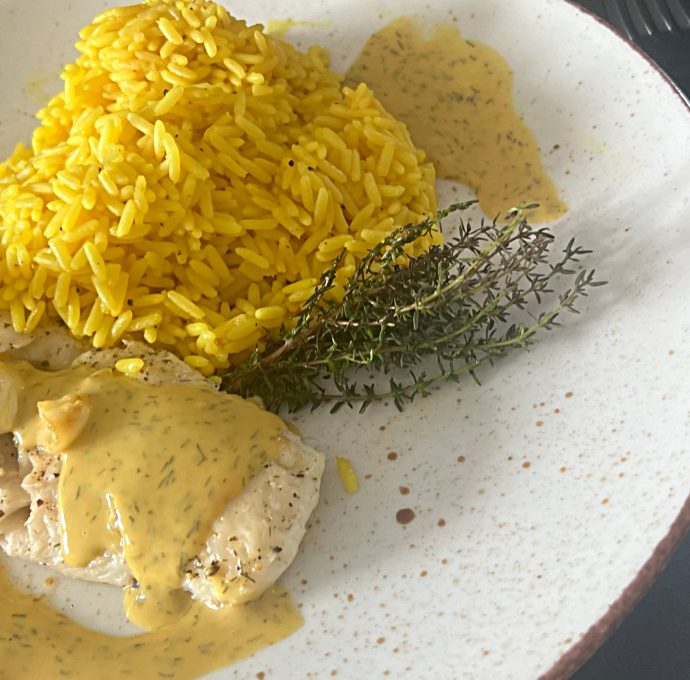 Seehechtfilet mit Kurkumareis